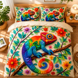 Rainbow Chameleon 3-Piece Duvet Cover Set