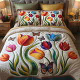 Rainbow Tulips 3-Piece Quilted Style Bedding