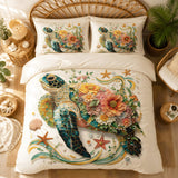 Blooming Turtle 3-Piece Duvet Cover Set