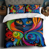 Neon Cat Face 3-Piece Duvet Cover Set
