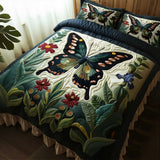 Vintage Butterfly Floral 3-Piece Quilt Style Duvet Cover Set